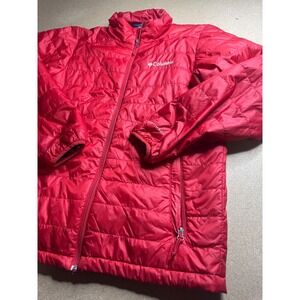 Columbia Omni-Heat Puffer Jacket Red Mens Small Lightweight Insulated Full Zip
